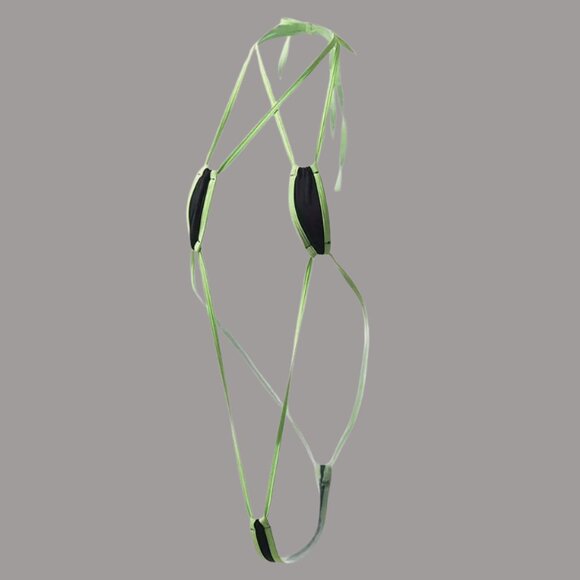 NWT Black & Neon Green Extreme Micro Slingshot Thong G-String One Piece Swimsuit - Picture 1 of 3
